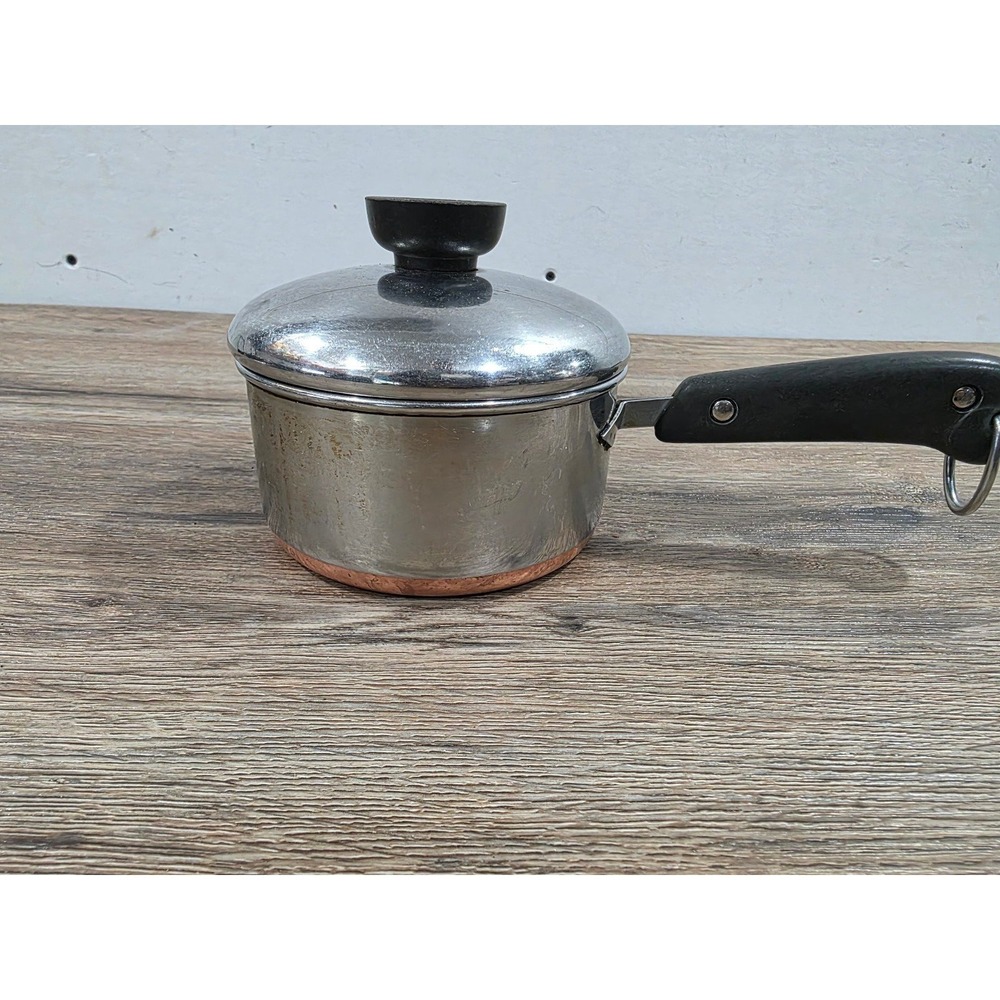 Vtg. Revere Ware 1801 Sauce Pan 1 Qt Stainless Steel Copper Clad Bottom W/ Lid